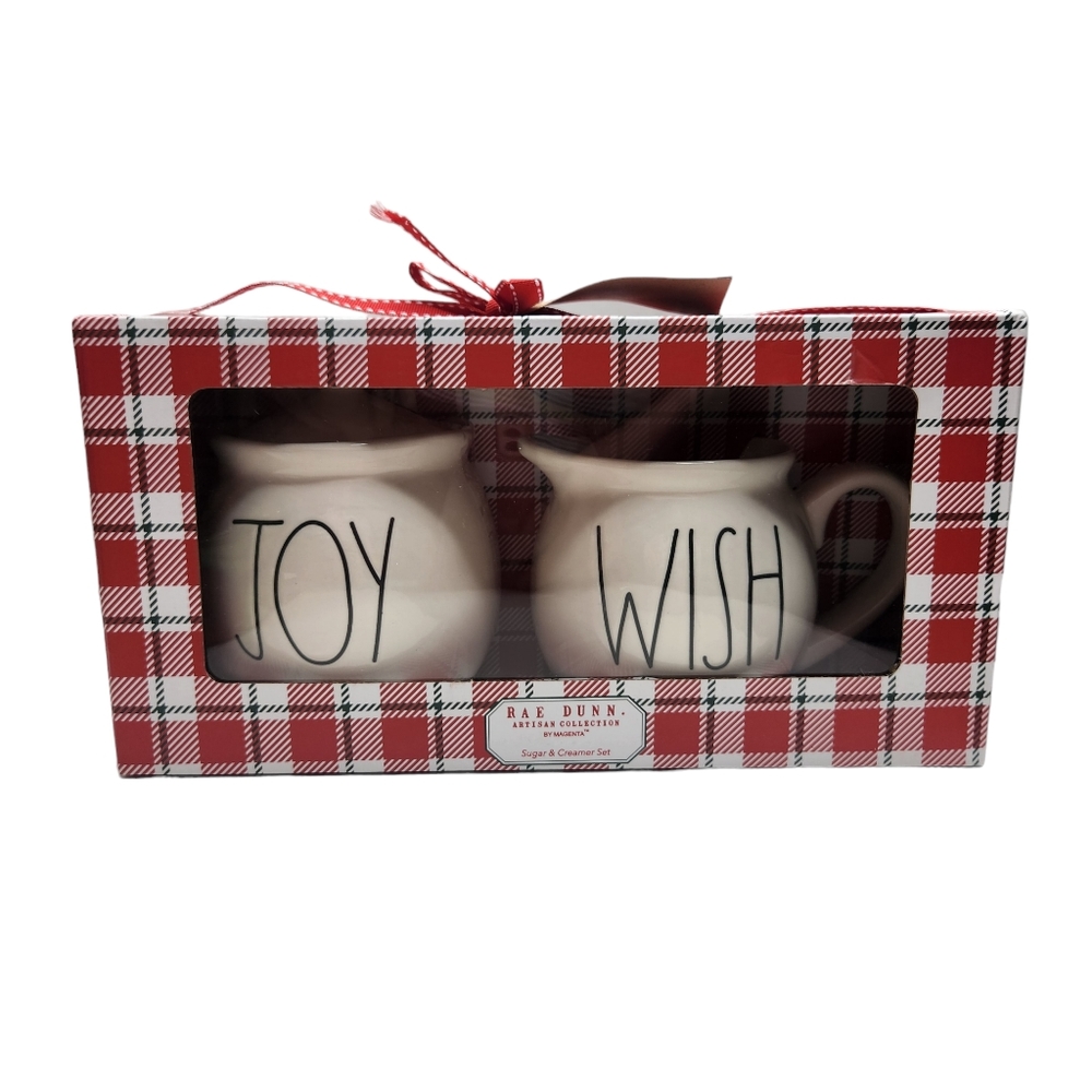Rae Dunn JOY & WISH Christmas Sugar And Creamer Set